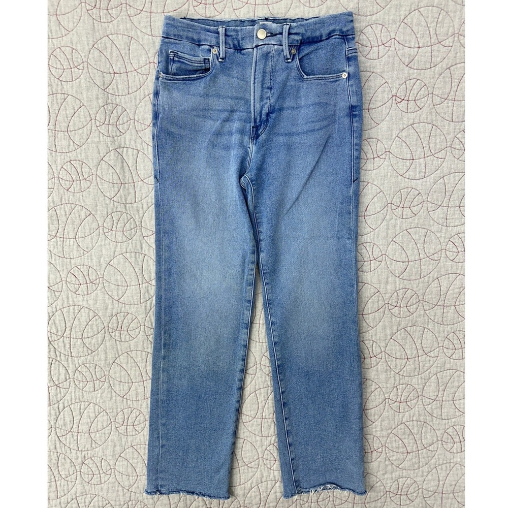 Good American Good Legs Straight Jeans Blue Split Pocket / Women's‎ Six (28)
